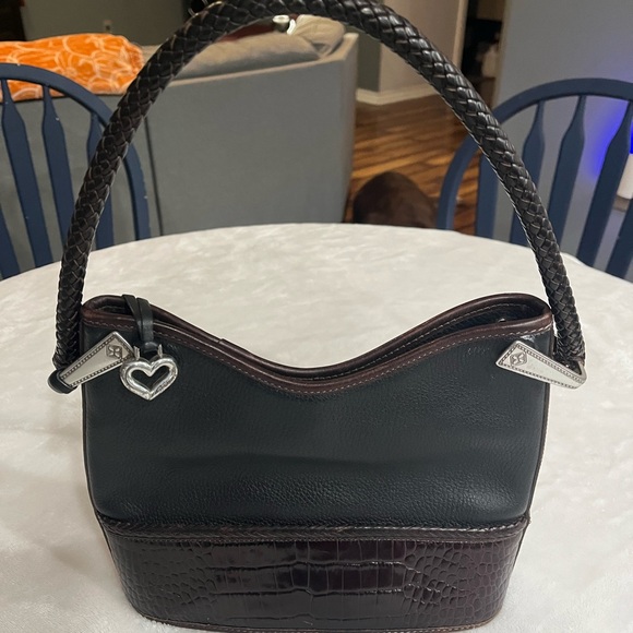 Brighton Handbags - Brighton Gina Black Pebbled and Embossed Brown Trim Leather Hobo Bag (Used)